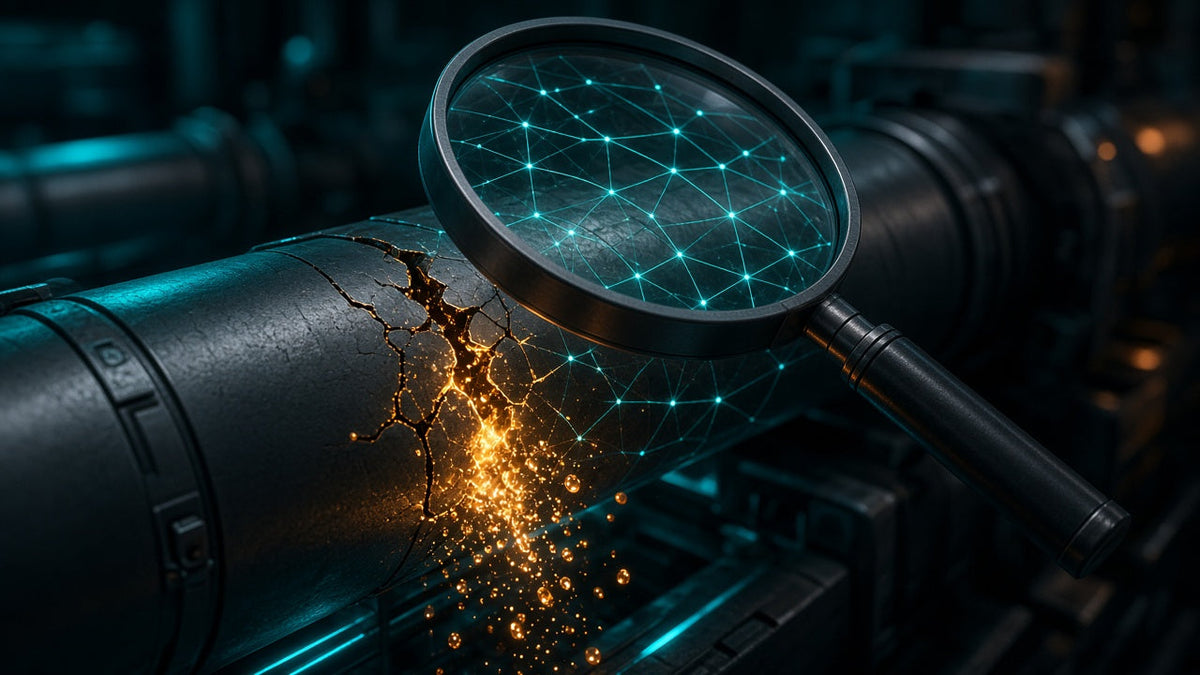 Magnifying glass inspecting a secure network connection for leaks