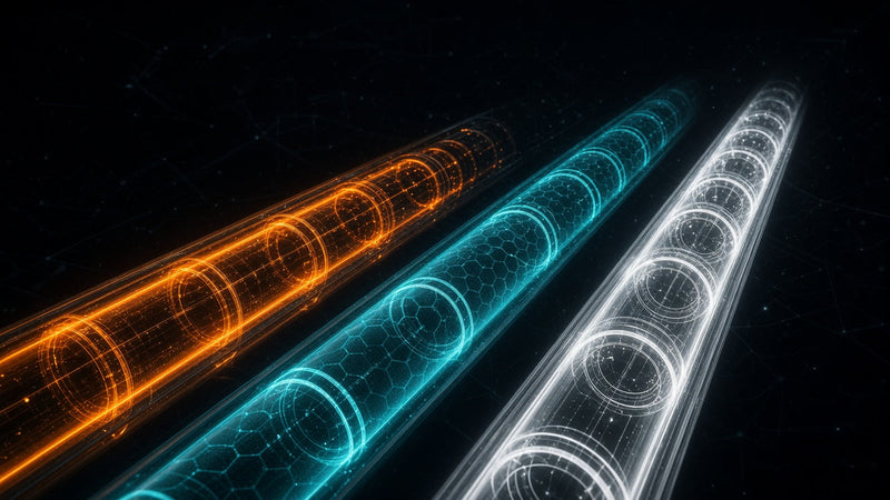 Three glowing tunnels representing different VPN protocols