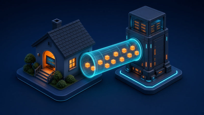 Illustration of an encrypted tunnel connecting a TV to a secure server