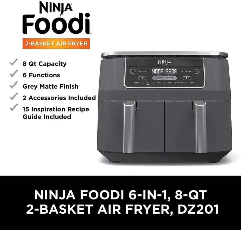 Ninja Air Fryer, Roast, Bake, Air Fry, Crisps, Broil, Reheats, Keep Warm, 10-in-1, Fries, Frozen Food, Veggies, and Meat, Quick Meals, Healthy Meals, Less Oil, 10 QT, Black, DZ302