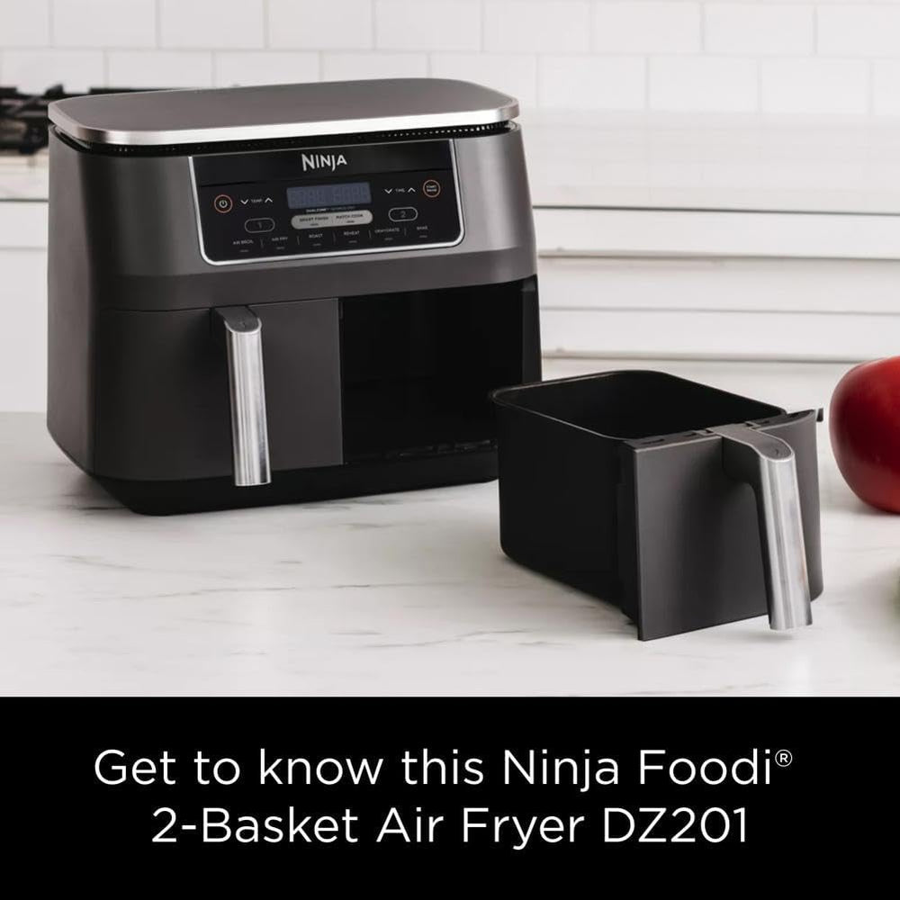 Ninja DZ401 Foodi 10 Quart 6-in-1 DualZone XL 2-Basket Air Fryer with 2 Independent Frying Baskets, Match Cook & Smart Finish to Roast, Broil, Dehydrate for Quick, Easy Family-Sized Meals, Grey
