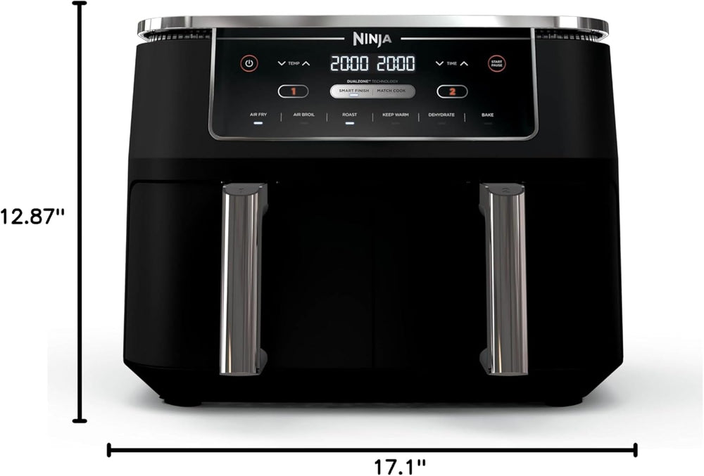 Ninja DZ071 Foodi 6-in-1 FlexBasket Air Fryer with 7-QT MegaZone & Basket Divider for Large Proteins & Full Meals, Smart Finish Cook 2 Foods 2 Ways, Family Sized Capacity, Air Fry, Roast & More, Black