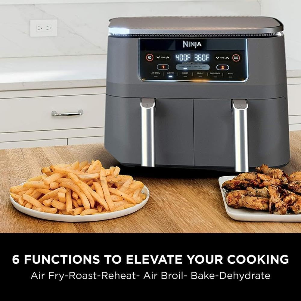 Ninja DZ071 Foodi 6-in-1 FlexBasket Air Fryer with 7-QT MegaZone & Basket Divider for Large Proteins & Full Meals, Smart Finish Cook 2 Foods 2 Ways, Family Sized Capacity, Air Fry, Roast & More, Black