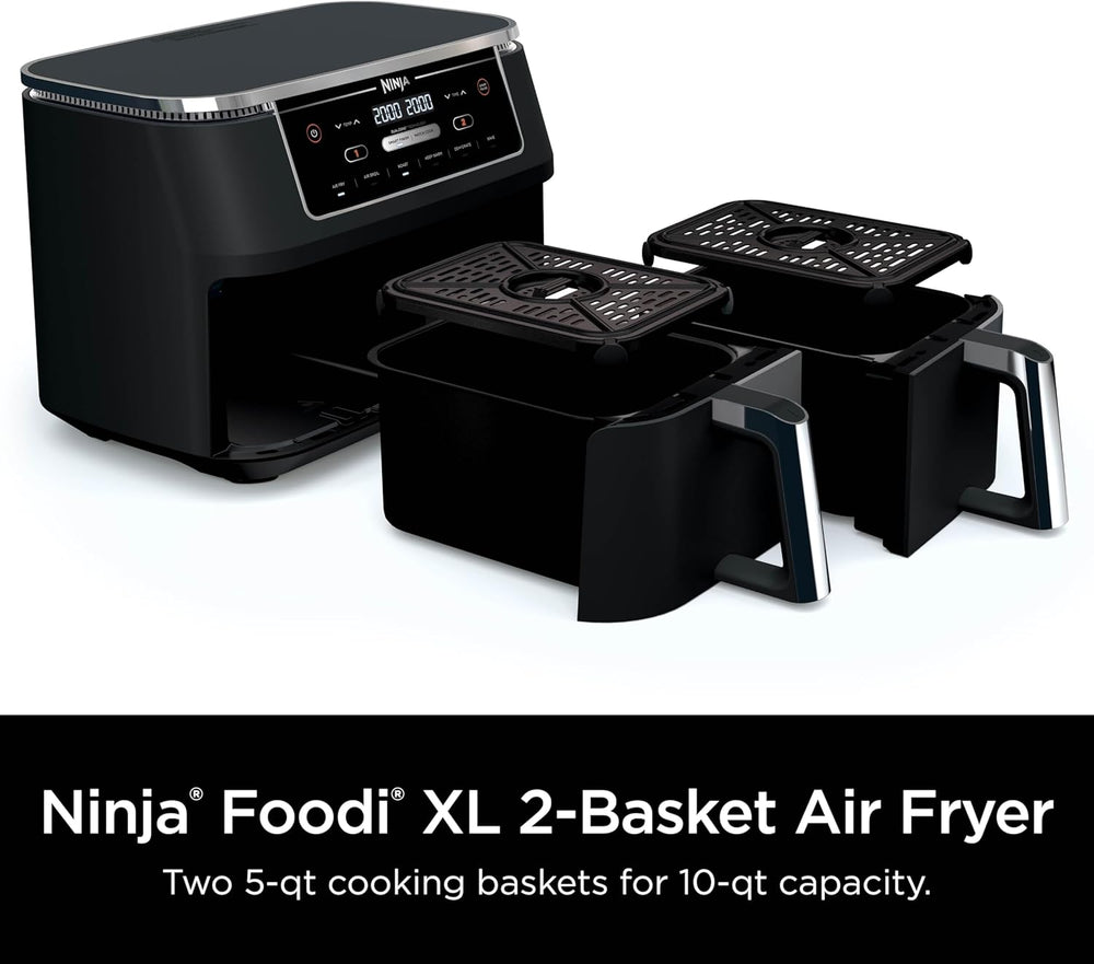 Ninja DZ401 Foodi 10 Quart 6-in-1 DualZone XL 2-Basket Air Fryer with 2 Independent Frying Baskets, Match Cook & Smart Finish to Roast, Broil, Dehydrate for Quick, Easy Family-Sized Meals, Grey