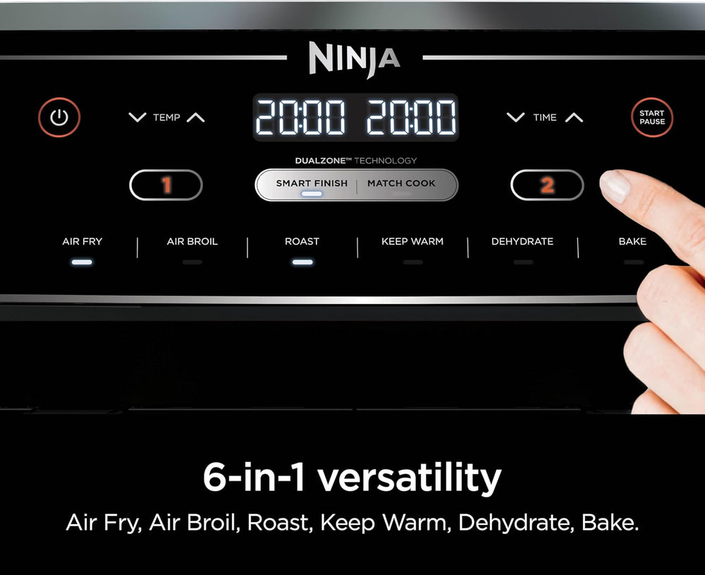 Ninja DZ401 Foodi 10 Quart 6-in-1 DualZone XL 2-Basket Air Fryer with 2 Independent Frying Baskets, Match Cook & Smart Finish to Roast, Broil, Dehydrate for Quick, Easy Family-Sized Meals, Grey