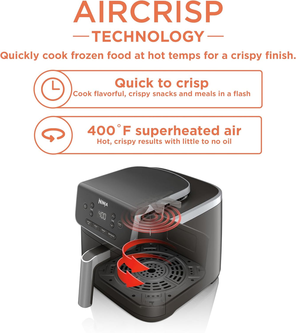 Ninja Air Fryer Pro XL 7-in-1, Max Crisp Tech, 450F for Hotter, Crispy Results, 6.5 QT Capacity fits 9lb wings, Max Crisp, Broil, Air Fry, Roast, Bake, Reheat, Dehydrate, Space Saving, Grey, AF182AMZ