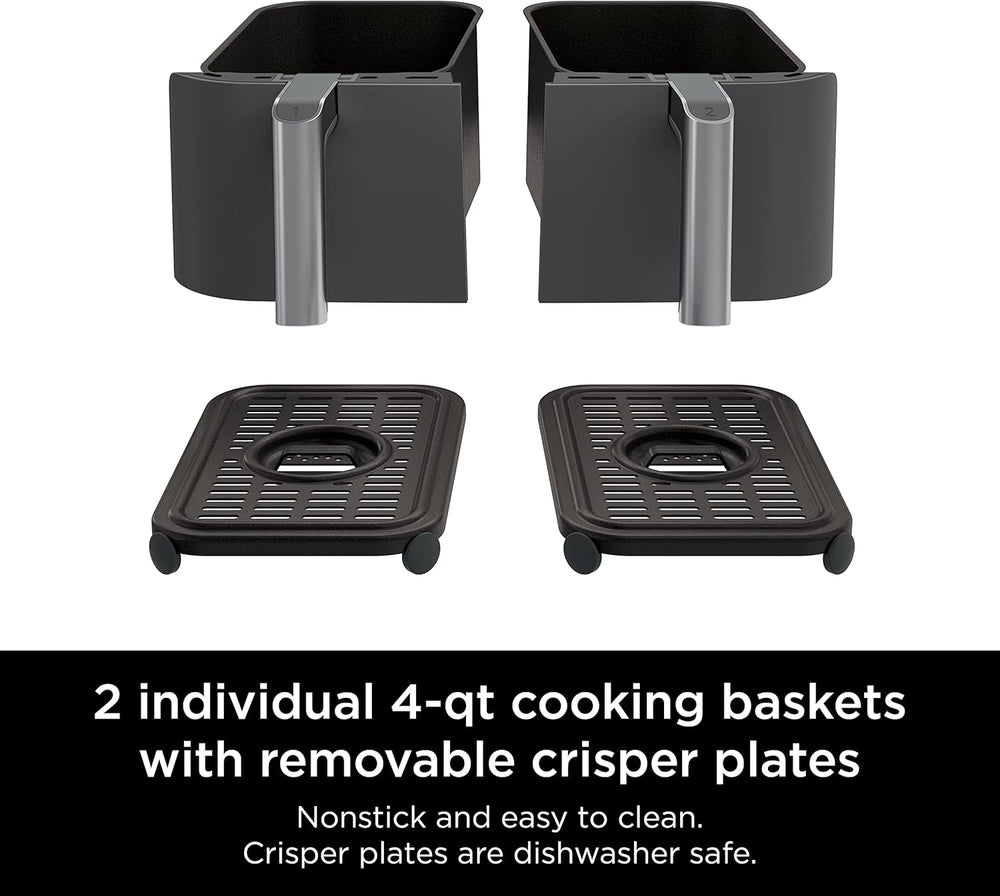 Ninja DZ071 Foodi 6-in-1 FlexBasket Air Fryer with 7-QT MegaZone & Basket Divider for Large Proteins & Full Meals, Smart Finish Cook 2 Foods 2 Ways, Family Sized Capacity, Air Fry, Roast & More, Black