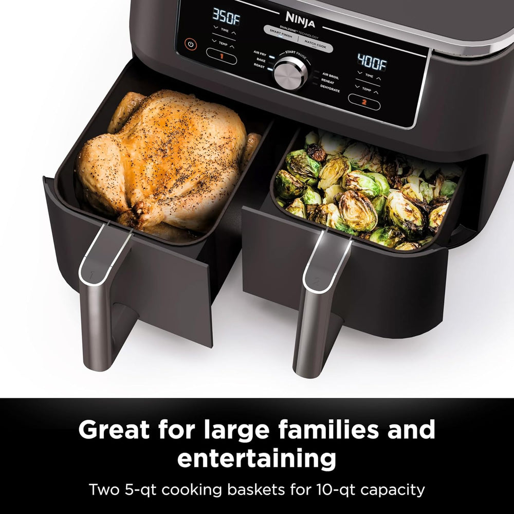 Ninja Air Fryer, Roast, Bake, Air Fry, Crisps, Broil, Reheats, Keep Warm, 10-in-1, Fries, Frozen Food, Veggies, and Meat, Quick Meals, Healthy Meals, Less Oil, 10 QT, Black, DZ302