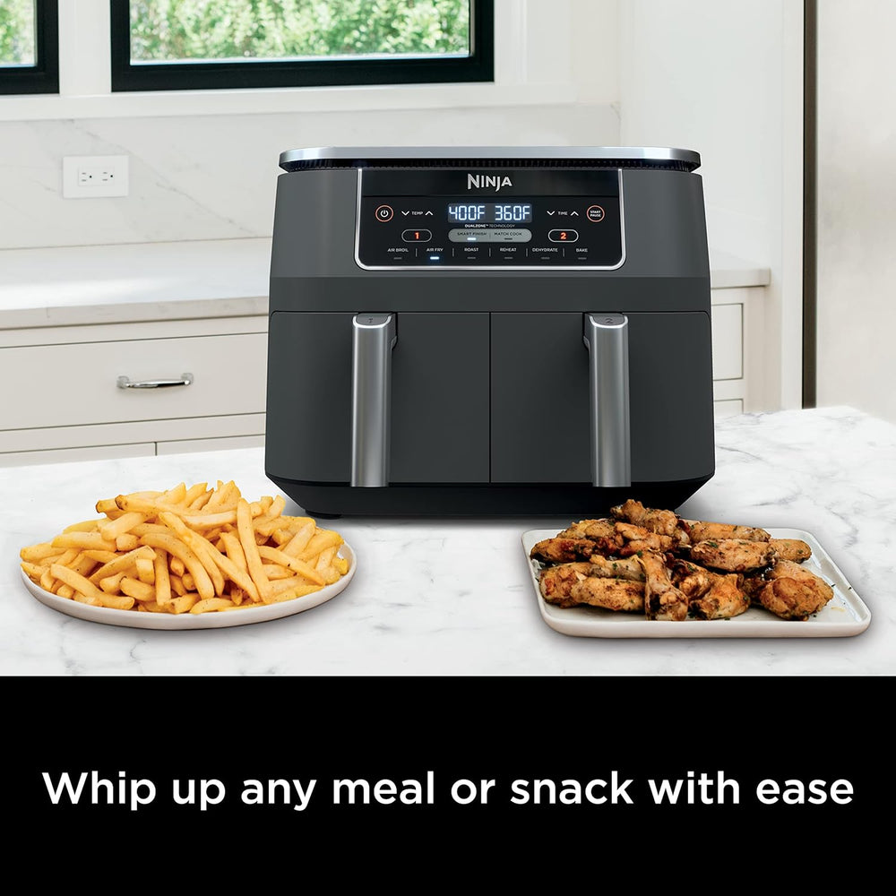 Ninja Air Fryer, Thermometer, Roast, Bake, Air Fry, Crisps, Broil, Reheats, Keep Warm, 10-in-1, Fries, Frozen Food, Veggies, and Meat, Quick Meals, Healthy Meals, Less Oil, 10 QT, Grey, DZ550