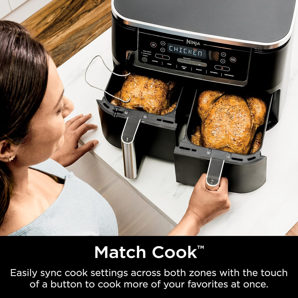 Ninja DZ071 Foodi 6-in-1 FlexBasket Air Fryer with 7-QT MegaZone & Basket Divider for Large Proteins & Full Meals, Smart Finish Cook 2 Foods 2 Ways, Family Sized Capacity, Air Fry, Roast & More, Black