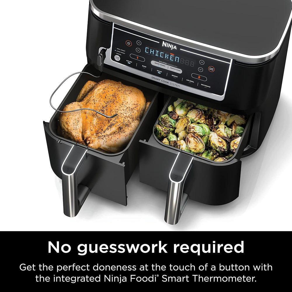 Ninja DZ071 Foodi 6-in-1 FlexBasket Air Fryer with 7-QT MegaZone & Basket Divider for Large Proteins & Full Meals, Smart Finish Cook 2 Foods 2 Ways, Family Sized Capacity, Air Fry, Roast & More, Black