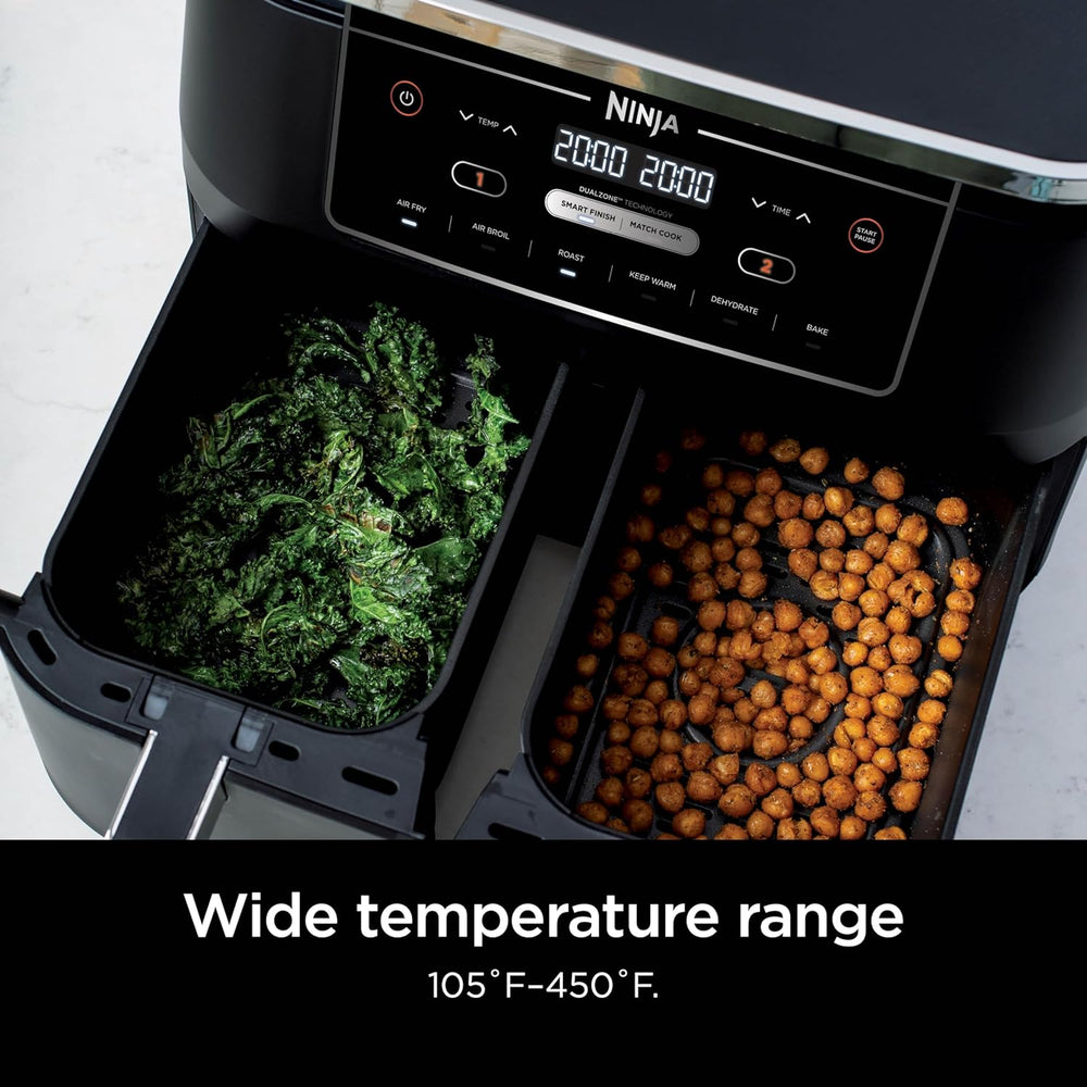Ninja DZ071 Foodi 6-in-1 FlexBasket Air Fryer with 7-QT MegaZone & Basket Divider for Large Proteins & Full Meals, Smart Finish Cook 2 Foods 2 Ways, Family Sized Capacity, Air Fry, Roast & More, Black