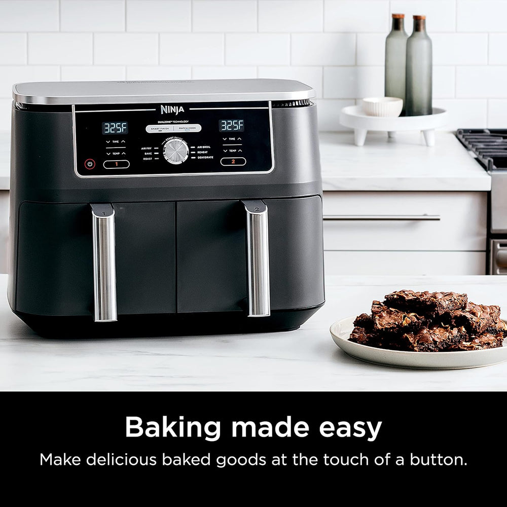 Ninja DZ071 Foodi 6-in-1 FlexBasket Air Fryer with 7-QT MegaZone & Basket Divider for Large Proteins & Full Meals, Smart Finish Cook 2 Foods 2 Ways, Family Sized Capacity, Air Fry, Roast & More, Black