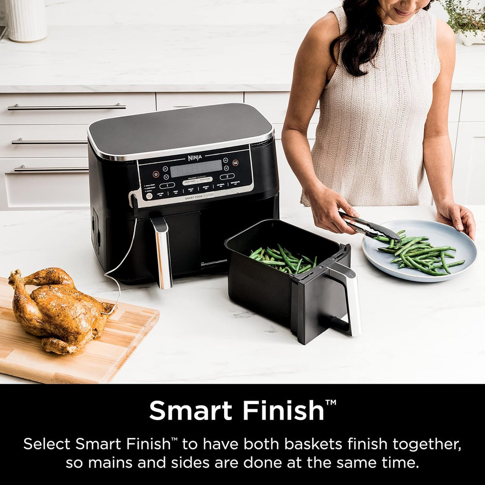 Ninja DZ401 Foodi 10 Quart 6-in-1 DualZone XL 2-Basket Air Fryer with 2 Independent Frying Baskets, Match Cook & Smart Finish to Roast, Broil, Dehydrate for Quick, Easy Family-Sized Meals, Grey