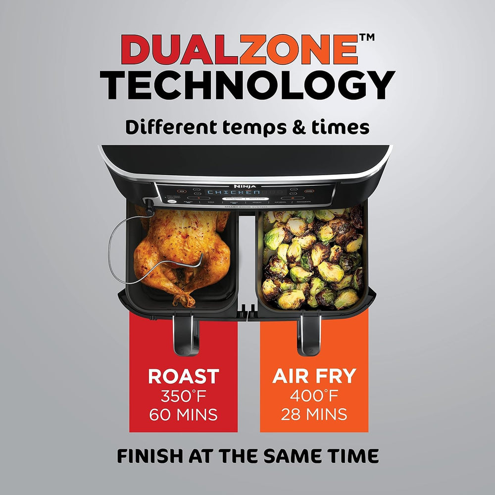 Ninja DZ071 Foodi 6-in-1 FlexBasket Air Fryer with 7-QT MegaZone & Basket Divider for Large Proteins & Full Meals, Smart Finish Cook 2 Foods 2 Ways, Family Sized Capacity, Air Fry, Roast & More, Black