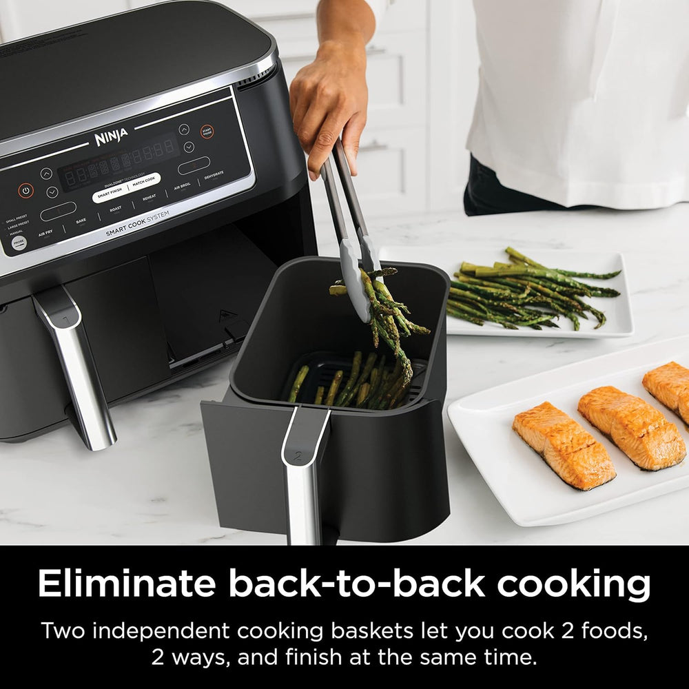 Ninja DZ401 Foodi 10 Quart 6-in-1 DualZone XL 2-Basket Air Fryer with 2 Independent Frying Baskets, Match Cook & Smart Finish to Roast, Broil, Dehydrate for Quick, Easy Family-Sized Meals, Grey