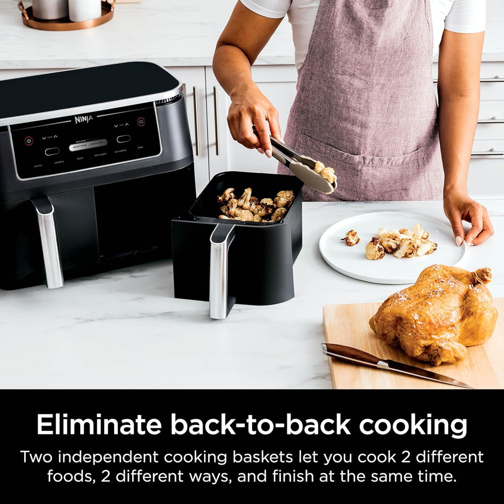 Ninja DZ401 Foodi 10 Quart 6-in-1 DualZone XL 2-Basket Air Fryer with 2 Independent Frying Baskets, Match Cook & Smart Finish to Roast, Broil, Dehydrate for Quick, Easy Family-Sized Meals, Grey