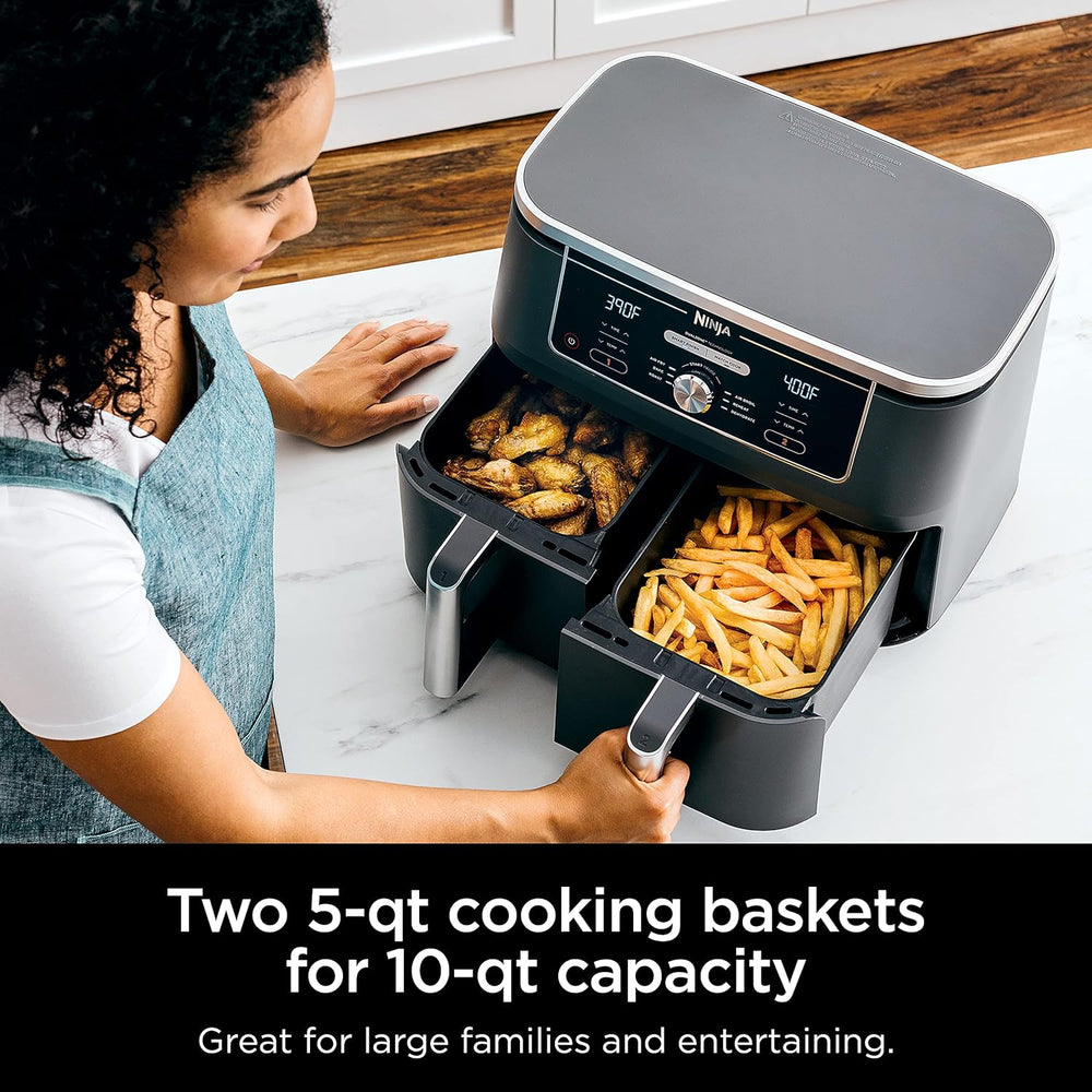 Ninja Air Fryer, Roast, Bake, Air Fry, Crisps, Broil, Reheats, Keep Warm, 10-in-1, Fries, Frozen Food, Veggies, and Meat, Quick Meals, Healthy Meals, Less Oil, 10 QT, Black, DZ302