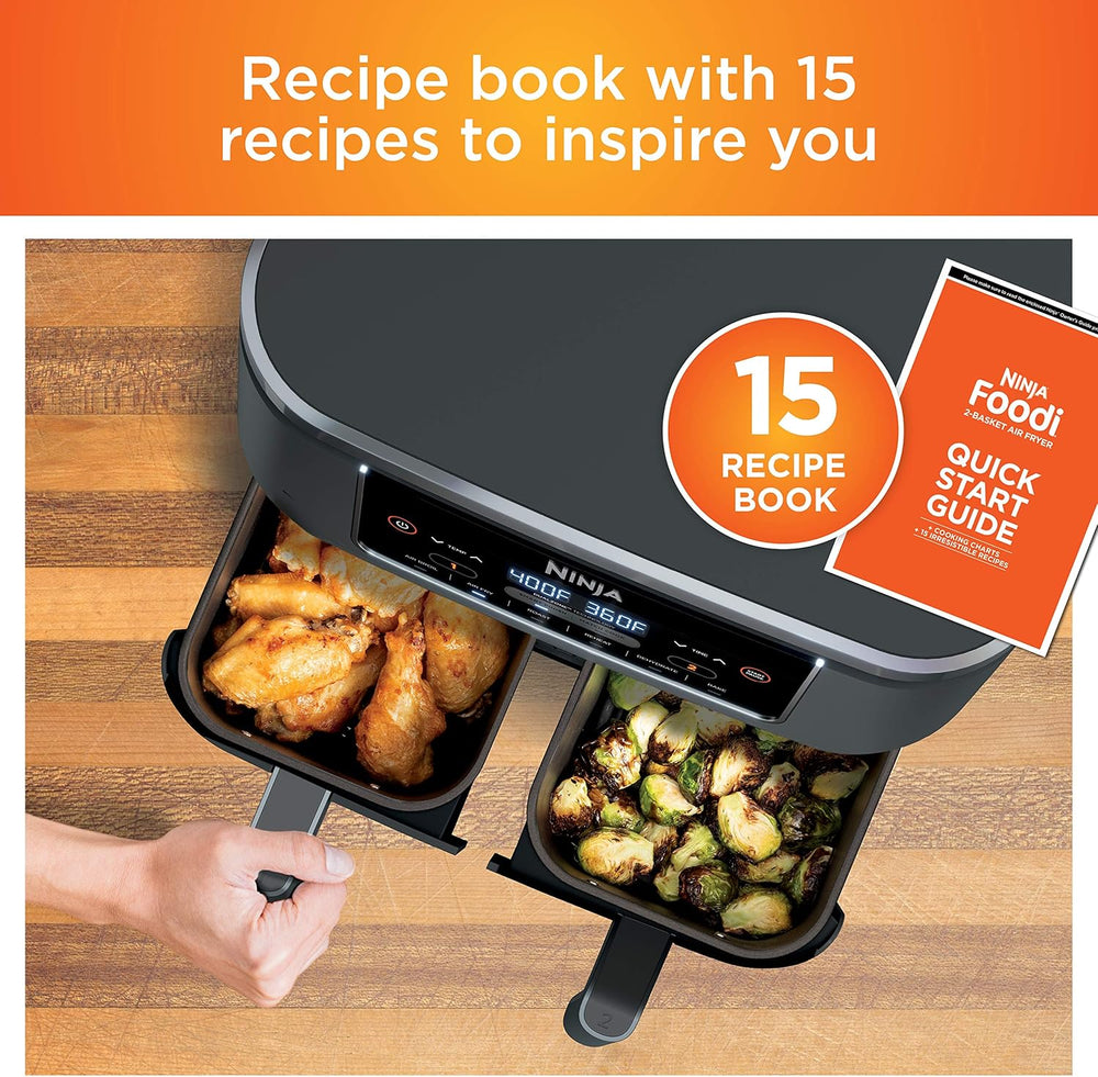 Ninja Air Fryer, Roast, Bake, Air Fry, Crisps, Broil, Reheats, Keep Warm, 10-in-1, Fries, Frozen Food, Veggies, and Meat, Quick Meals, Healthy Meals, Less Oil, 10 QT, Black, DZ302